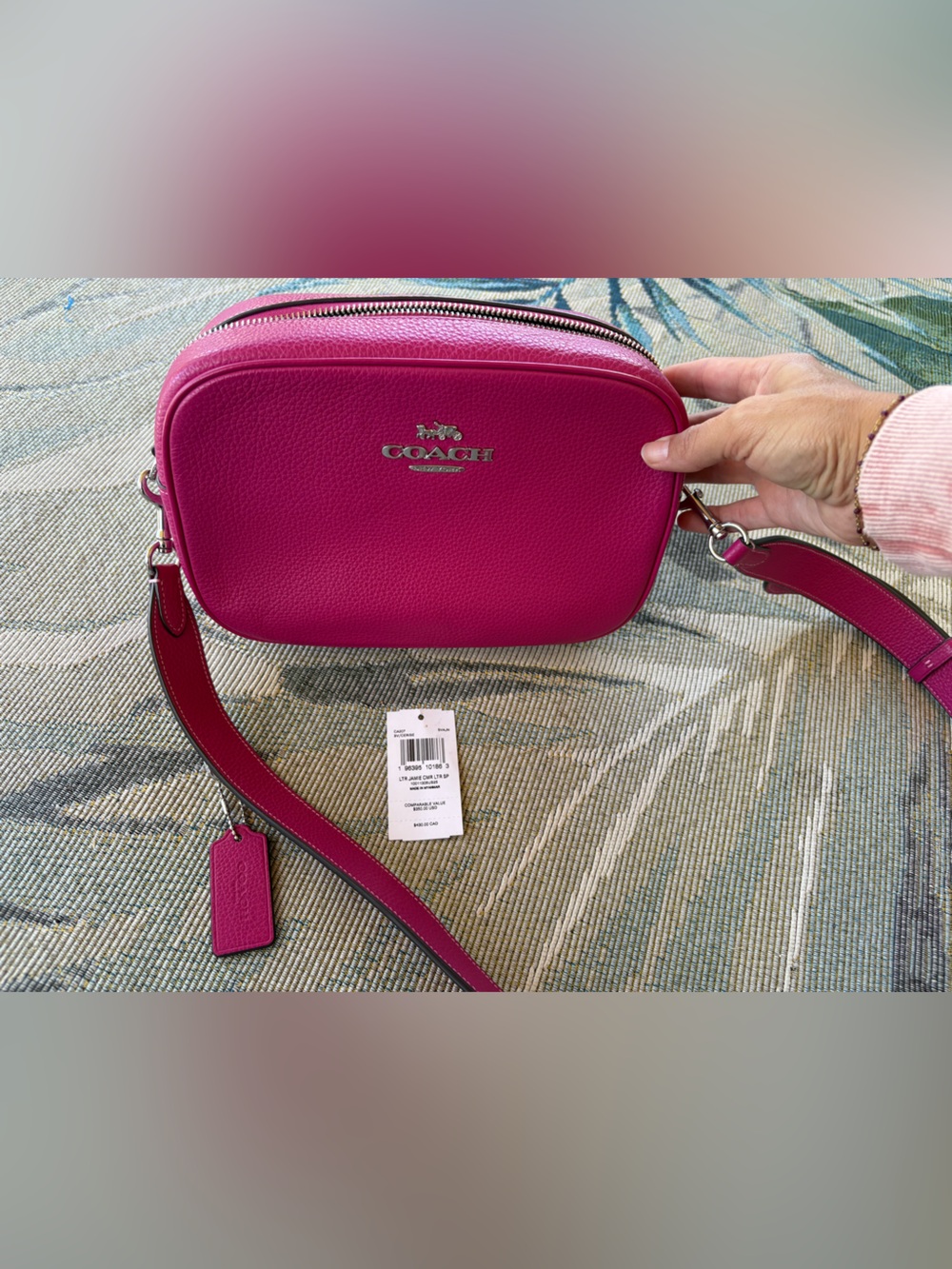 Coach Jamie Fuchsia Pebbled Leather Crossbody Camera Bag